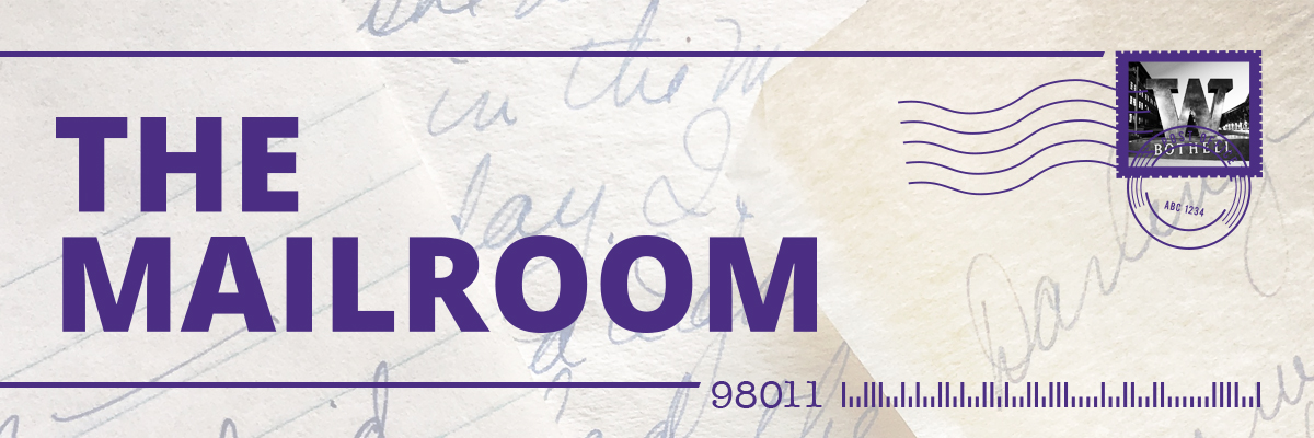 Image of a stamped envelope with text "The Mailroom 98011"